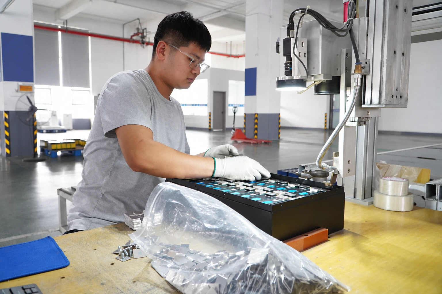 Battery packs at an assembly stage
